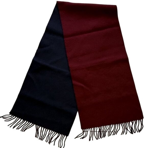 The Scarf Group Wool Reversible Scarf Black & Burgundy 61" Long Fringe Accent - Picture 4 of 6